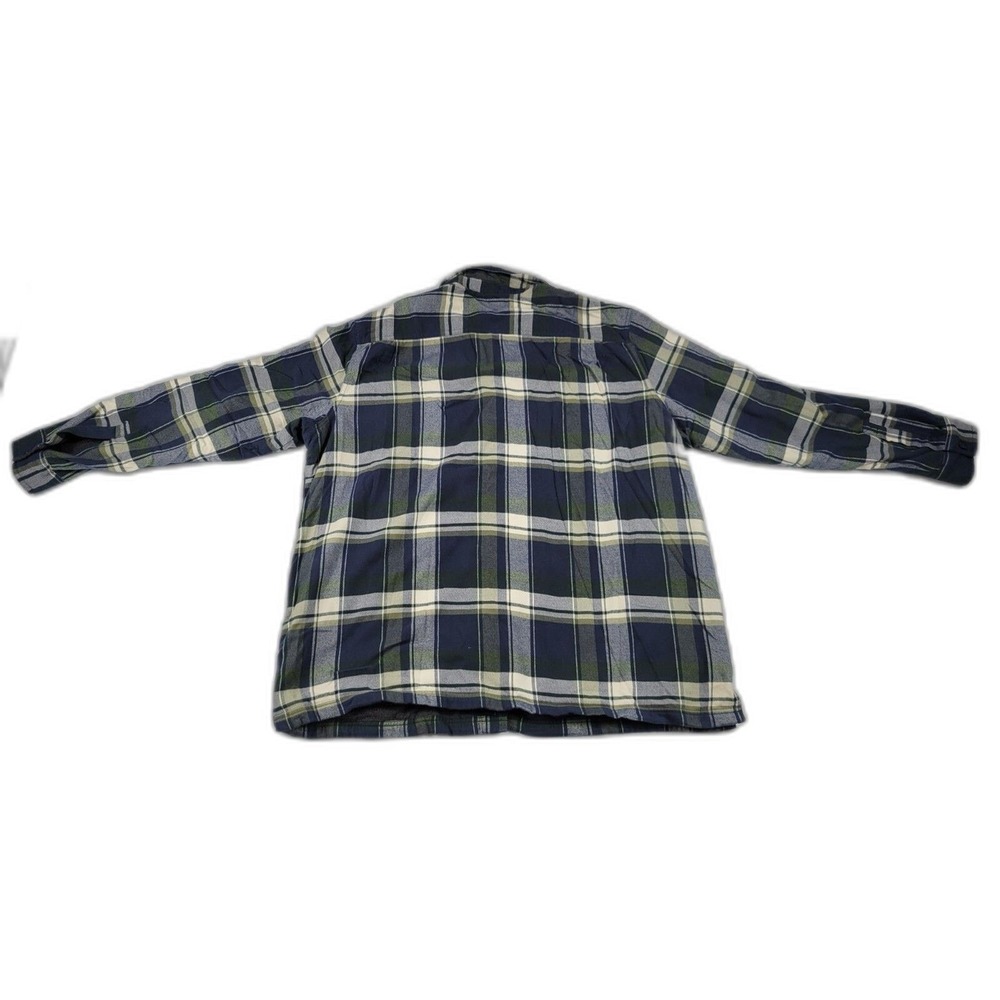 LL Bean 298189 Mens XXL 2XL Fleece Lined Plaid Jacket Shacket Blue Green Yellow - Picture 2 of 12